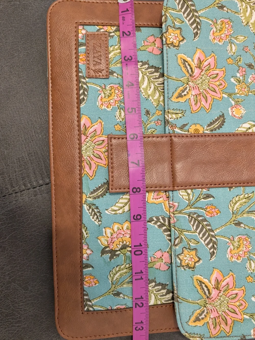 Floral Turquoise Canvas Tablet Case with Brown Trim